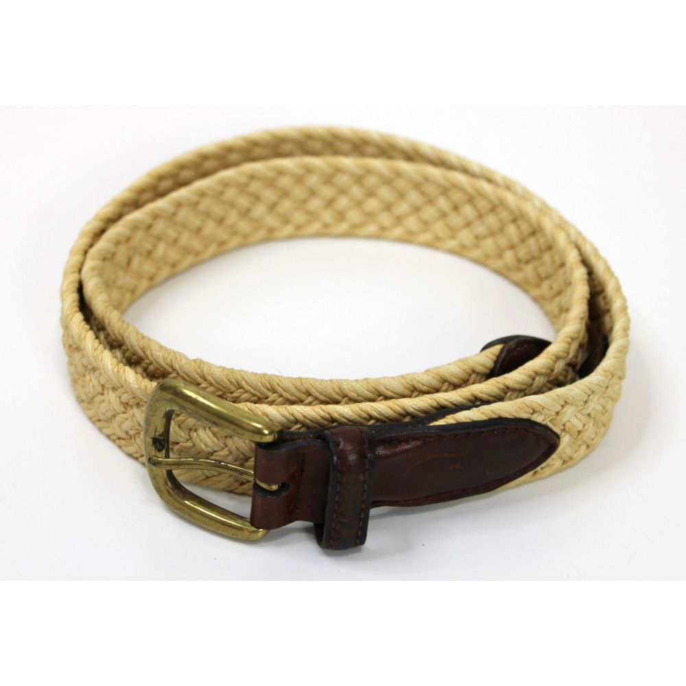 Vintage Trafalgar Belt Size M Woven Jute Cotton Leather Belt Ivory & Brown USA - Picture 8 of 10